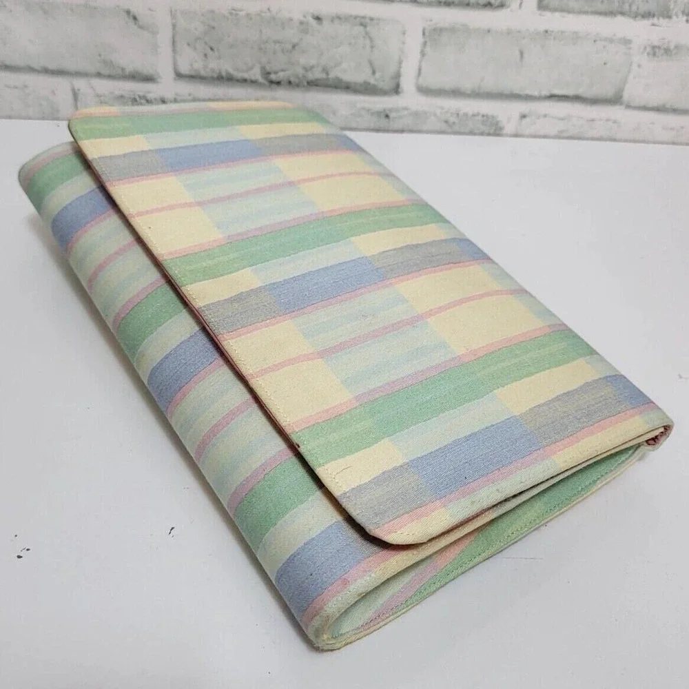 Vintage 80s Margaret‎ Smith Maine Pastel Stripe Canvas Clutch Handbag Fold Over